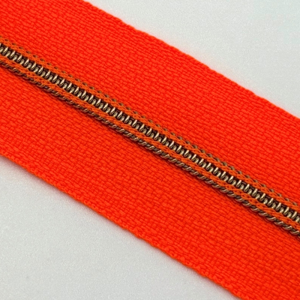 Feiner Reißverschluss Neonorange Antikmessing Neonorange